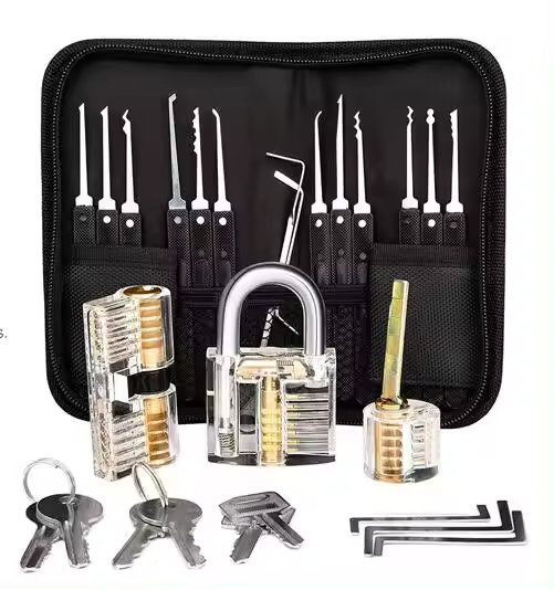 17 piece professional lock pick set - 3 practice locks and 6 Keys included